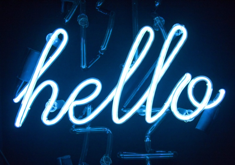 number, lighting equipment, sign, white, business, hello, western script, blue, message, orthographic symbol, neon colored, advertisement, neon, glowing
