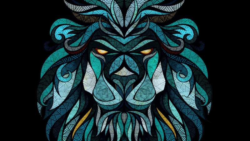 1080P, art, symmetry, turquoise, pattern, graphics, fractal art, illustration, teal, lion