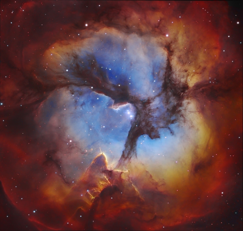 ngc 6514, constellation, sky, astronomy, luminosity, m20, trifid nebula, hubble, nasa, mystery, night, 1080P, scenics - nature, space exploration, telescope