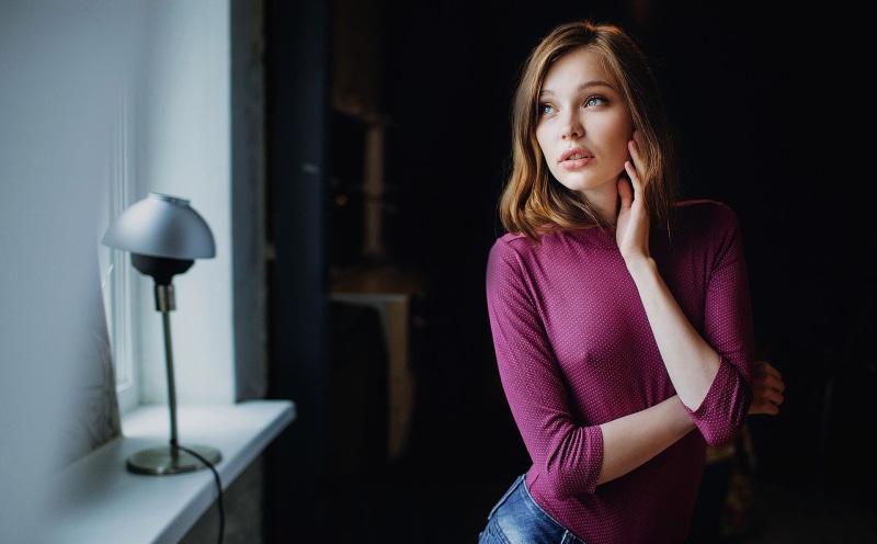 makeup, beautiful woman, top, maroon, natural, front view, beauty, studio, young women, light, electric lamp, Kristina, young adult, lifestyles, one person