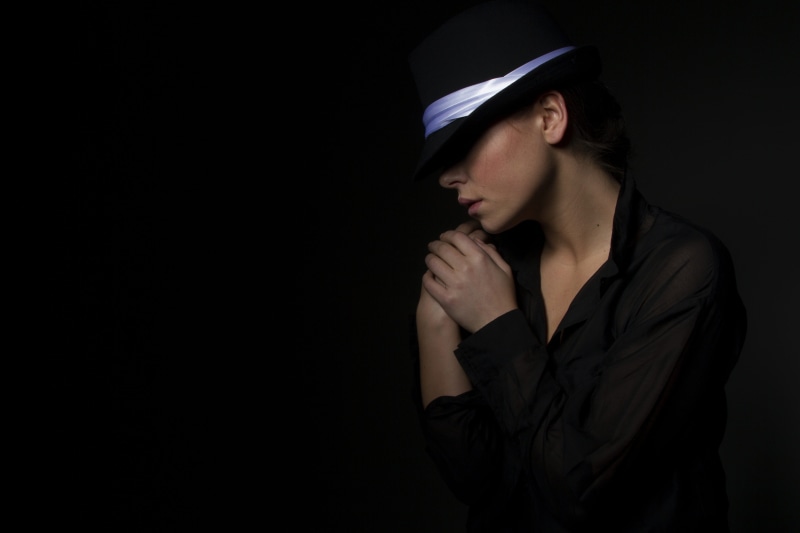 black color, studio shot, studio, photo, face, beauty, women, woman, contemplation, pose, model, hood, looking, dark, stylish, casual, 5K, wear, adult