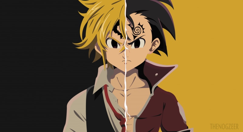 1080P, Meliodas (The Seven Deadly Sins), The Seven Deadly Sins, Angry, Black Hair, Black Eyes, Anime, Tattoo, Zeldris (The Seven Deadly Sins), Boy, Blonde
