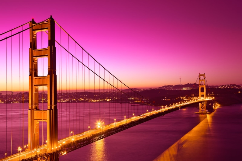 river, resource, glow, town, architecture, romance, sky, scenery, epic, hour, bridge, city, love, suspension Bridge, gate, california, street, night, vivid