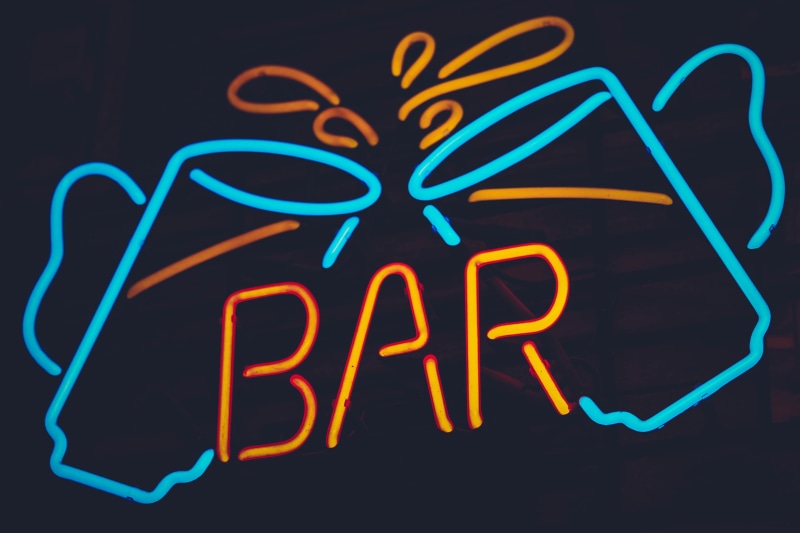 fluorescent, glowing, orange, night, close-up, nightlife, yellow, black background, lounge, club, neon, indoors, display, alcohol, 4K, bar, western script