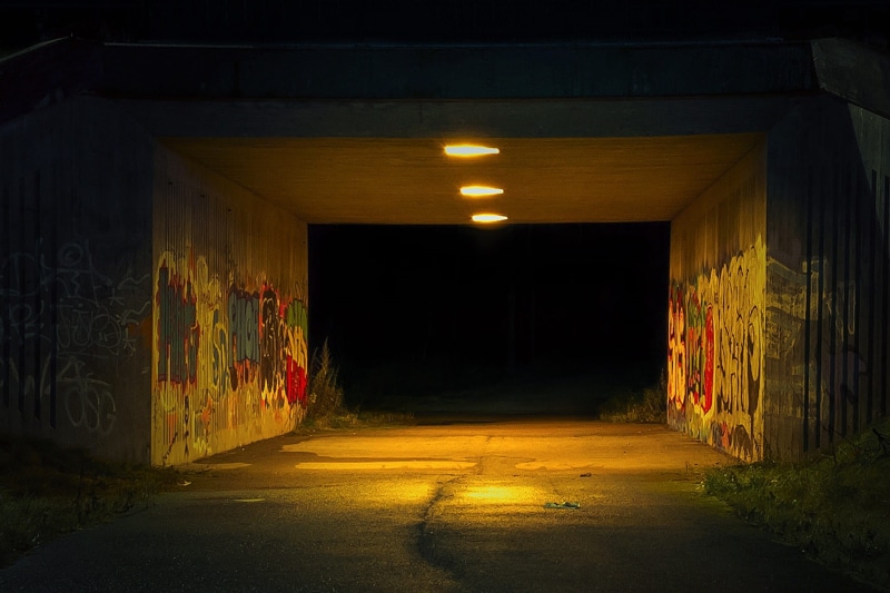 illuminated, no people, creativity, the way forward, art, grim, dark, underpass, long, road, built structure, grey, light at the end of the tunnel, turned on
