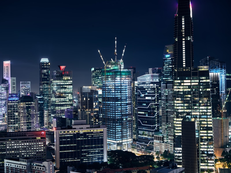 illuminated, night, urban skyline, modern, sky, neon, skyscraper, dark, city, lighted, building, 8K, building exterior, development, night light, office building exterior