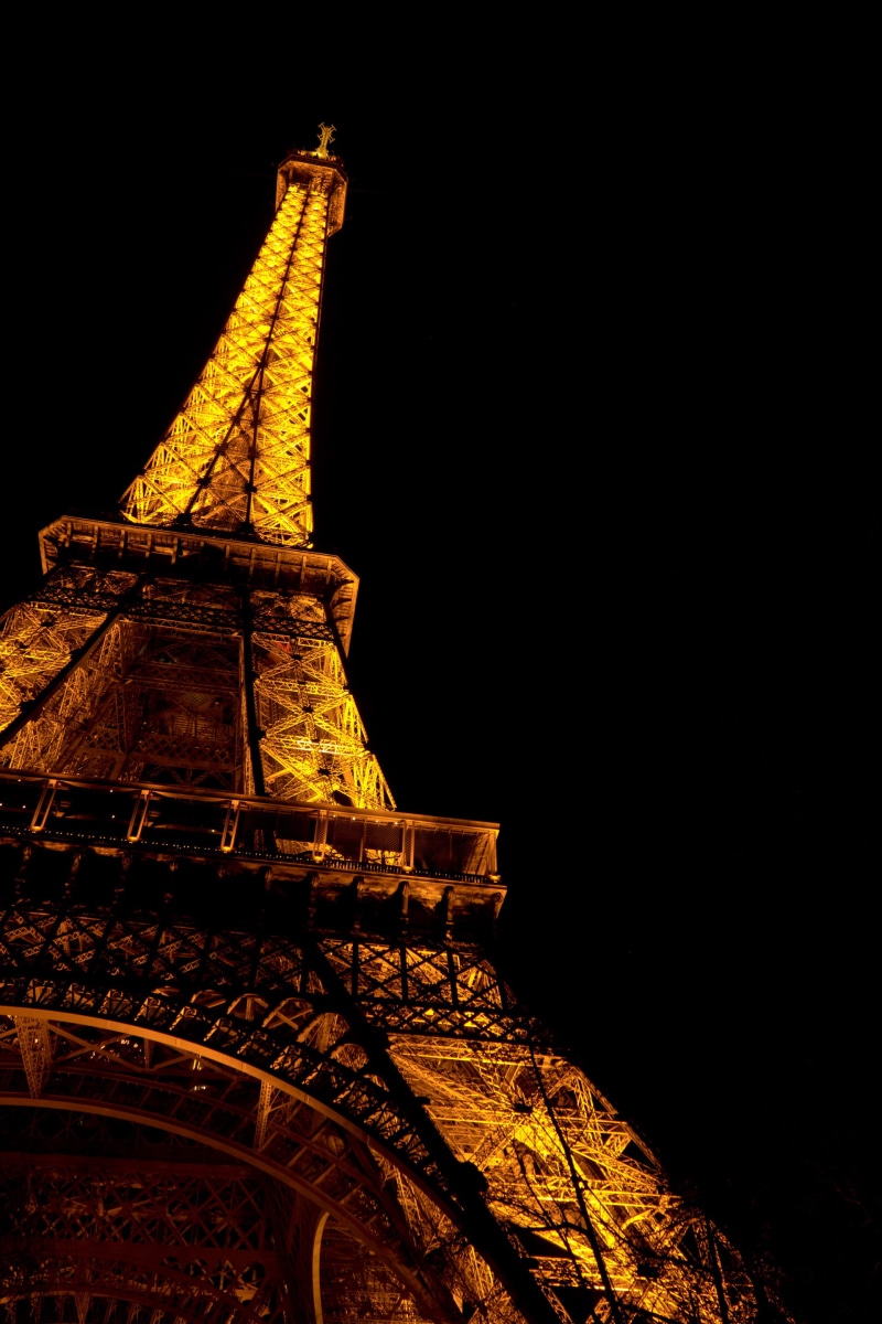low angle view, nighttime, france, 2K, nature, tower, monument, paris, building exterior, the past, view, orange, travel, eiffel, architecture, built structure