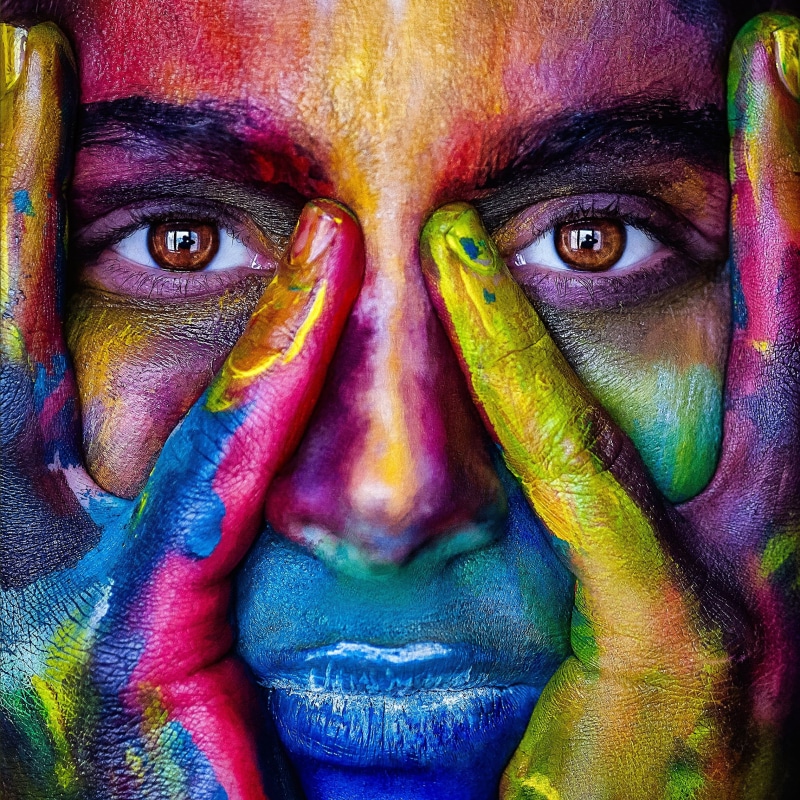 ceremonial Make-up, paint, front view, close-up, colors, people, body paint, color Image, art, indian Culture, portrait, 1080P, yellow, blue, looking