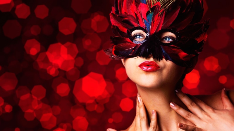 Red, Make, Mask, Feathers, 1080P, Up, Girl, Lip, Masquerade