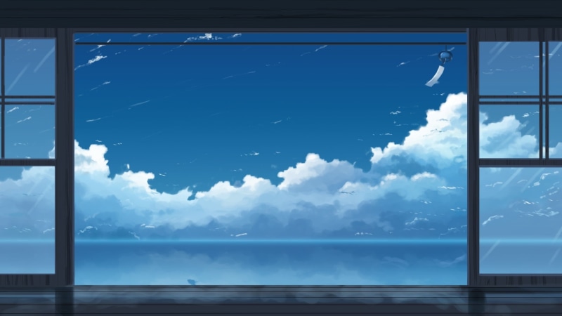1080P, sea, no people, scenic, clouds, sky, horizon, idyllic, window, nature, anime landscape, blue, beauty in nature, scenics - nature, transparent, Anime
