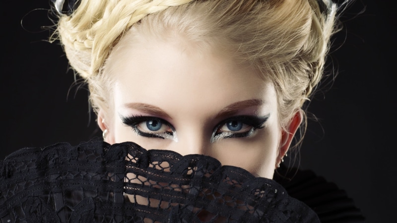 eyes, makeup, young adult, fashion, one person, face, hairstyle, human face, beauty, eye, portrait, young women, dark, adult, blue eyes, headshot, black background