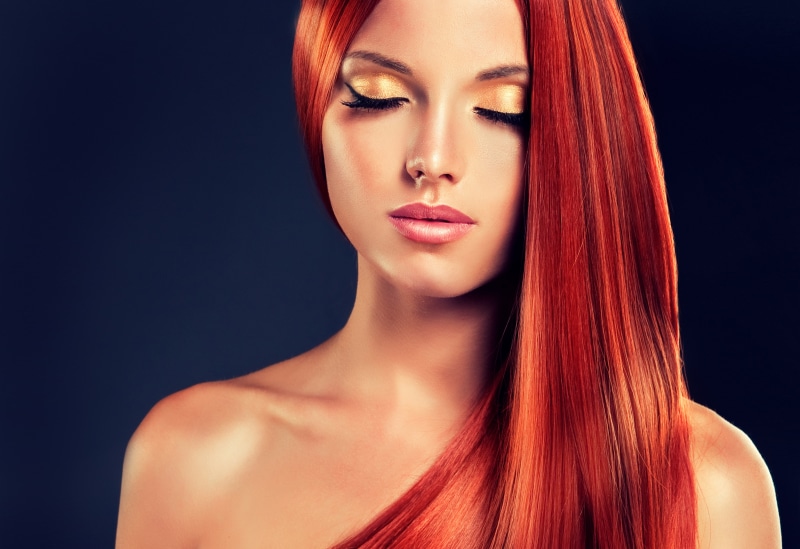 portrait, adult, long hair, young adult, modern, women, redhead, headshot, fashion model, fashion, close-up, glamour, closed eyes, eyelash, black background