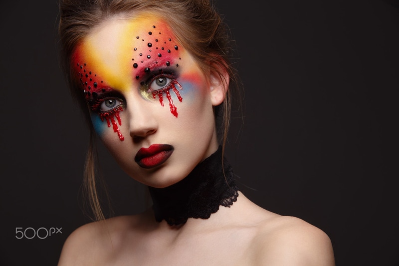 colorful, fashion, young adult, eyeshadow, portrait, lipstick, body part, beautiful people, black background, beauty, front view, glamour, 1080P, indoors