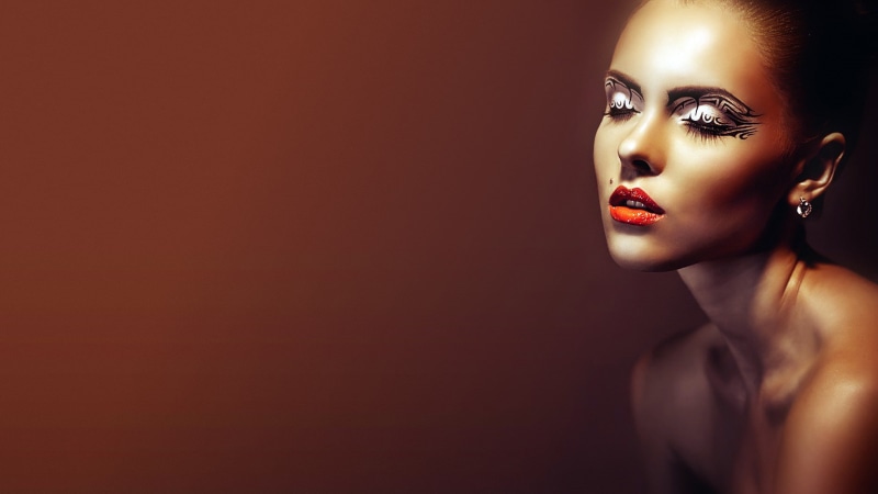 1080P, model, women, makeup, face, closed eyes, simple background, portrait