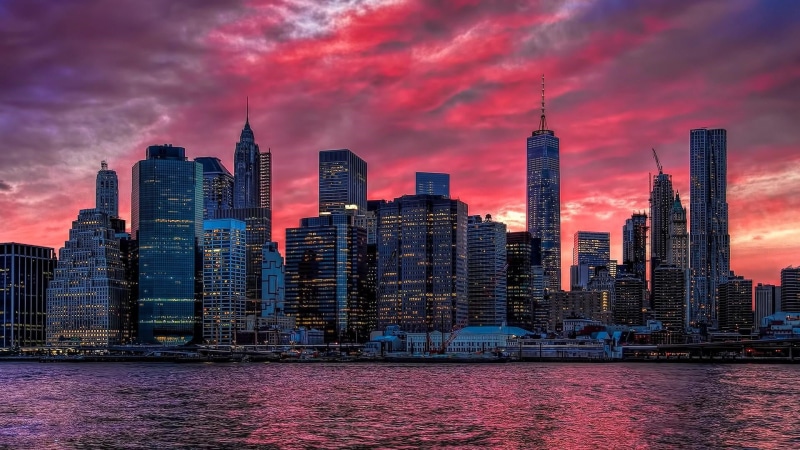 nyc, no people, evening, sky, usa, urban skyline, building exterior, nature, outdoors, skycraper, purple sky, dusk, landscape, new york, travel destinations