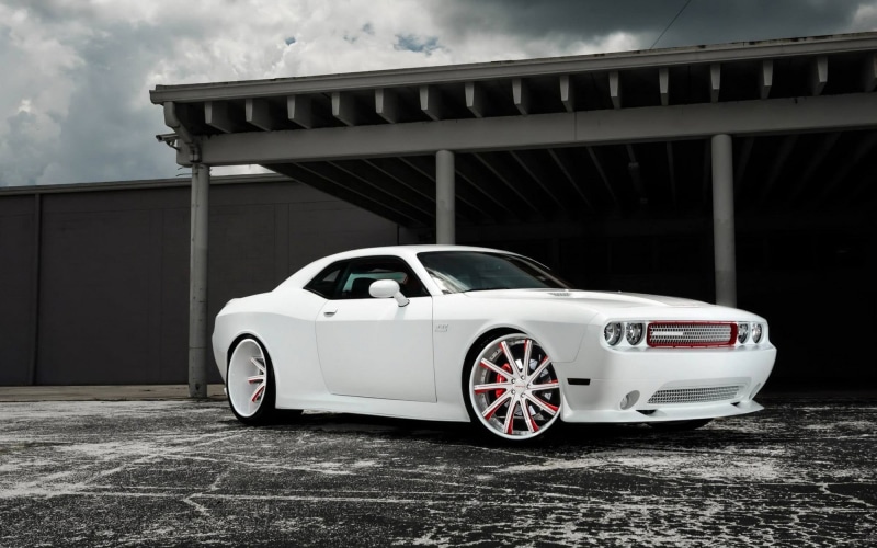 Dodge Challenger, coupe, garage, building exterior, connection, modern, challenger, car, sports car, wheel, day, outdoors, no people, mode of transportation