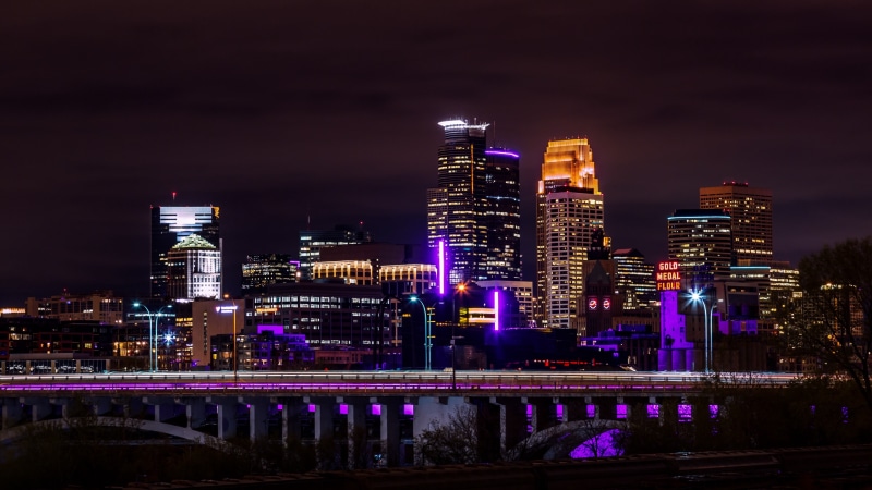 4K, lighting, minnesota, downtown, skyline, cityscape, united states, minneapolis, dusk, night