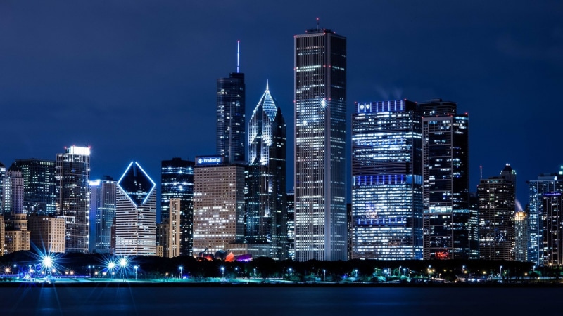City, Illinois, Night, Lights, United, States, Skyscrapers, Chicago, 1080P