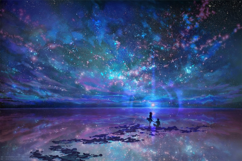 720P, astronomy, galaxy, stars, scenics - nature, star - space, standing, purple, silhouette, sea, beach, nature, real people, land, leisure activity
