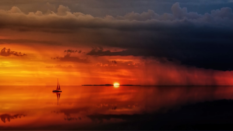 calm waters, waterfront, scenic, dark clouds, beach, sunrise, dramatic, tranquil, idyllic, nature, dawn, cloudiness, reflection, cloud - sky, cloudy, peaceful