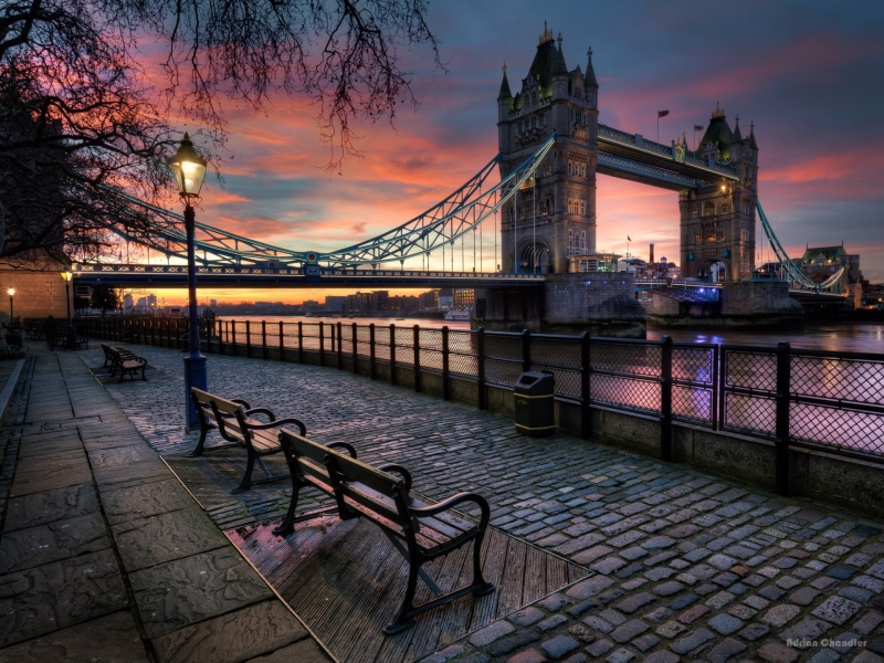 England, Sunset, Bench, 1080P, Tower Bridge, Street, London, Bridges, United Kingdom