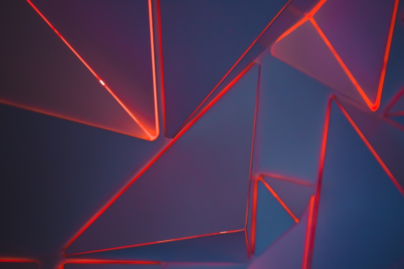 Red, Pattern, 3D, 5K, Triangles, Neon, 5K, Geometric