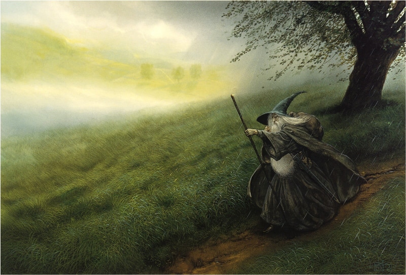 art and craft, landscape, sky, representation, outdoors, no people, day, land, field, Gandalf, grass, beauty in nature, John Howe, human representation