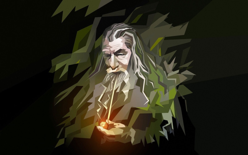 the lord of rings, polygon, gandalf, 2560x1600, vector, lotr, white, rings, painting, green, lord, 2K