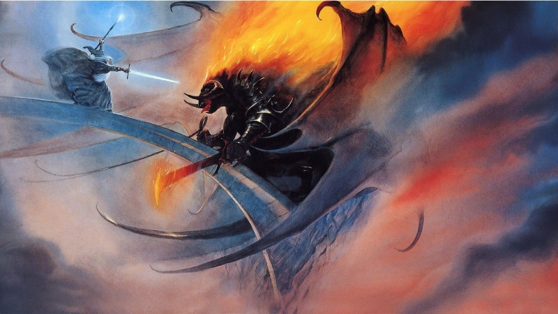 gray, artistic, gandalf, 1920x1080, 1080P, balrog, the lord of rings, lotr, dragon, vs, poster