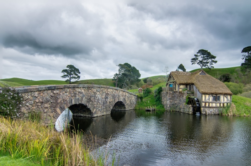 brown, sky, LOTR, surrounded, brown house, gray, 4K, cultures, river, Hobbit, trees, history, Nikon  D5100, architecture, body, mill, 16mm, double, photography