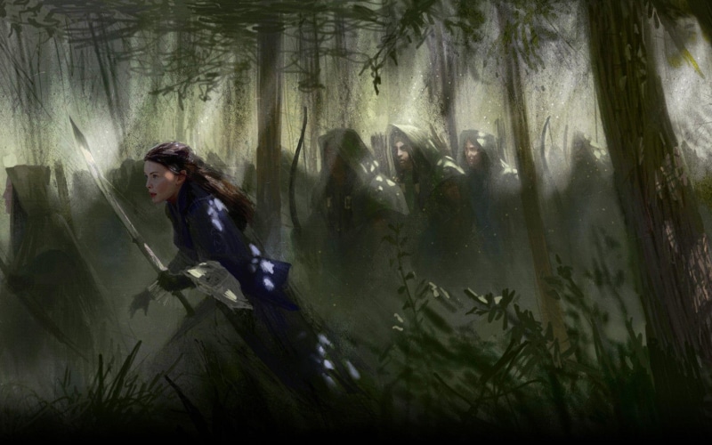1920x1200, forest, sword, painting, liv tyler, 1080P, army, lotr, arwen, rings, movies, woman, the lord of rings, lord