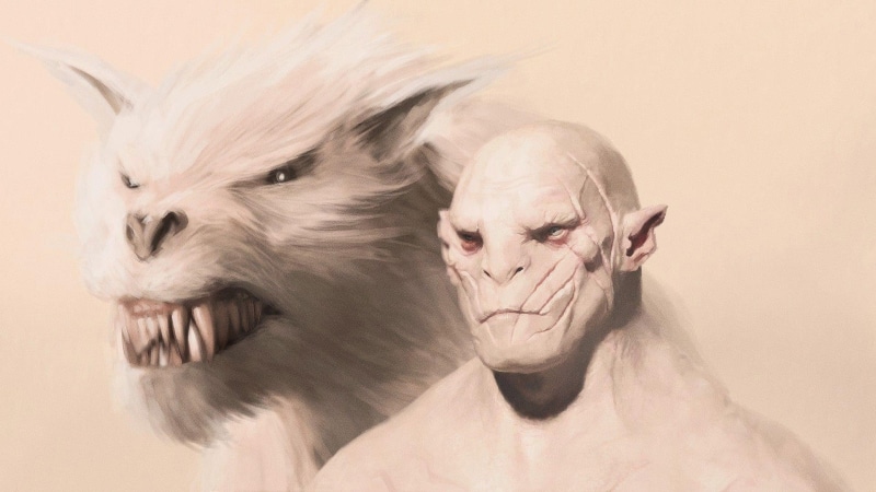 the lord of rings, beside, lotr, digital art, painting, man, azog the defiler, 1920x1080, ears, the hobbit, hobbit, pointed, defiler, wolf, azog, white