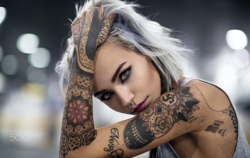 hands on head, portrait, tattoo, 500px, people, nose rings, Fishball Suicide, 720P, Felisja Piana, face, women, Luca Foscili, model