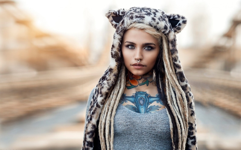 women, makeup, Fishball Suicide, nose rings, model, blonde, tattoo, 720P