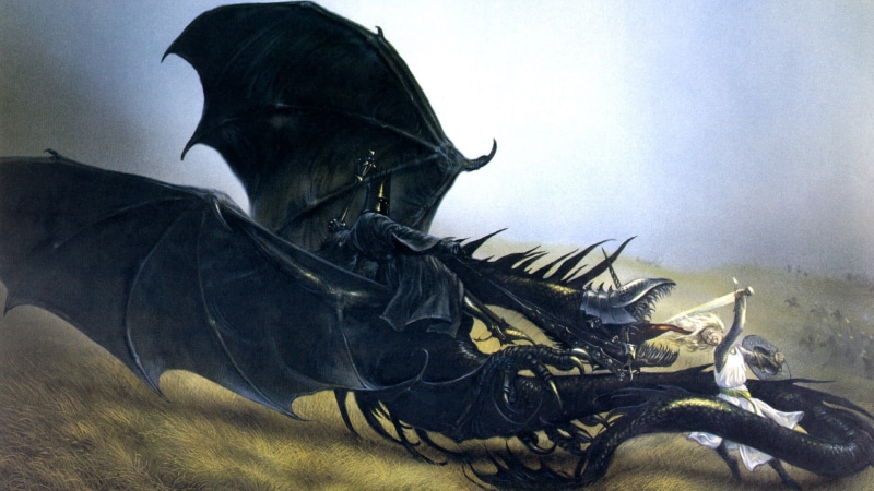 one animal, outdoors, dragon, mammal, animal themes, animal wildlife, The Lord of the Rings, black, nature, John Howe, fantasy art, Nazgûl, close-up