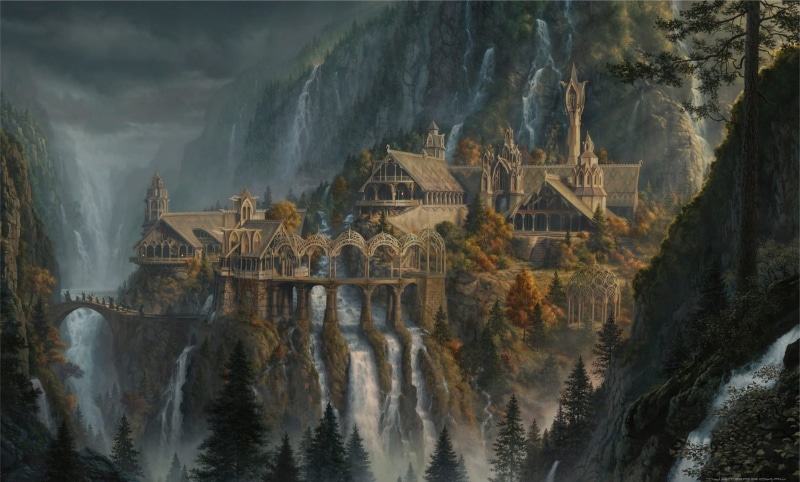 motion, 720P, power in nature, waterfall j r r_ tolkien the lord of the rings artwork rivendell fantasy art, belief, travel, scenics - nature, architecture