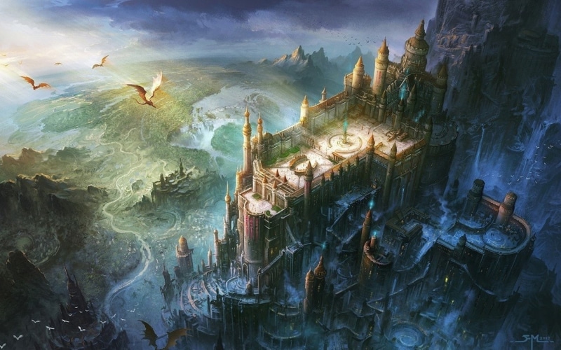 artwork, 1080P, Minas Tirith, digital art, castle, dragon, The Lord of the Rings
