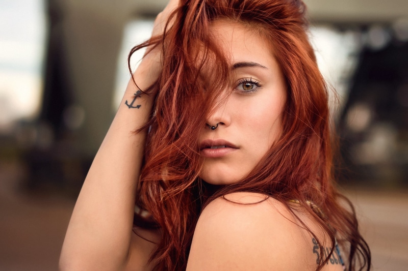 face, 1080P, Victoria Ryzhevolosaya, tattoo, women, redhead, portrait, model, nose rings