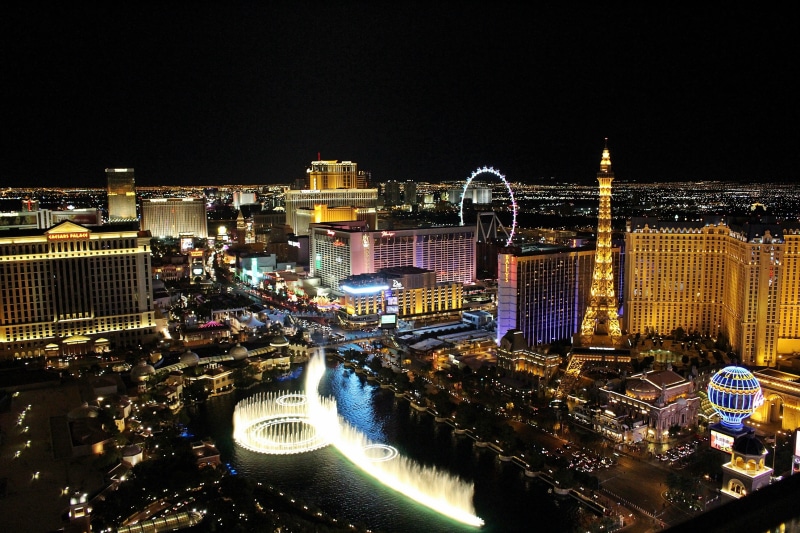 the Strip, famous Place, vegas, travel, gambling, luxury, arts culture and entertainment, water, night, city, no people, copy space, night view, sky, illuminated