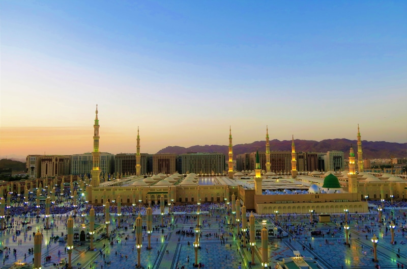 building, illuminated, religion, skyscraper, medina, architecture, masjid nabawi moment, luxury, travel, city, office building exterior, cami, tower, islam