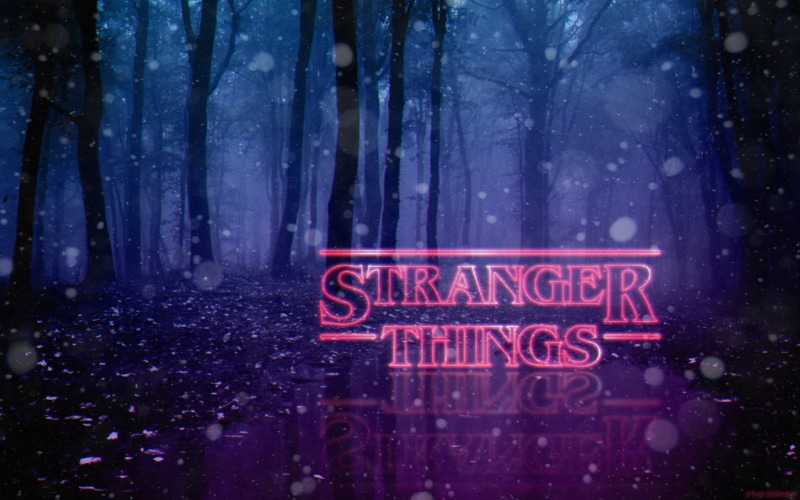 1980s, outdoors, trunk, 1080P, things, no people, typography, communication, Photoshop, nature, Stranger Things, western script, neon, forest, woodland