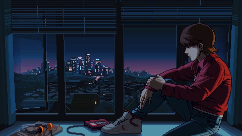 198x, window, video games, Hi-Bit Studios, video game art, 2K, Retro style, pixel art, 1980s, city, by the window