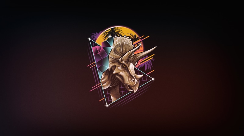 Minimalism, Retrouve, 80s, 1080P, Triceratops in 80s synthwave style., Rad, by Vincenttrinidad, 80s, Dinosaur, Neon, Synthwave, Triceratops, Art, Futuresynth