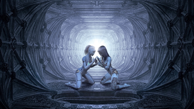 light, the futuristic, tattoo, 4K, grey, two, the tunnel, space, future, artificial intelligence, the light at the end of the tunnel, blue, technology