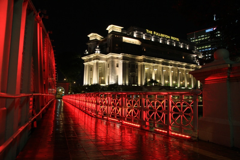 railing, the way forward, building exterior, direction, illuminated, night, 2K, red, nightlife, architecture, travel destinations, no people, outdoors