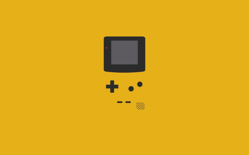 no people, computer icon, wall - building feature, close-up, technology, GameBoy, studio shot, illustration, minimalism, power supply, yellow background