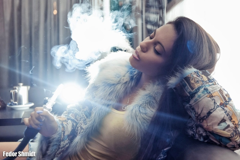 1080P, Caucasian, Fedor Shmidt, women, Hookah, model, smoking, brunette, coats, backlighting