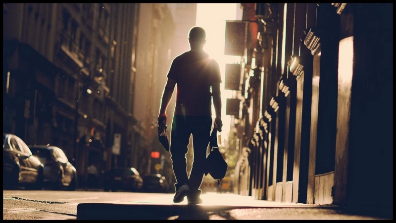 screen, street, illuminated, building, adult, 1080P, built structure, tv, walking, incidental people, rear view, sunlight, full length, city, lens flare