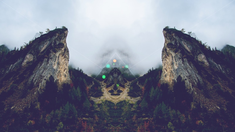 prism, forest, mountains, 2K, mirrored