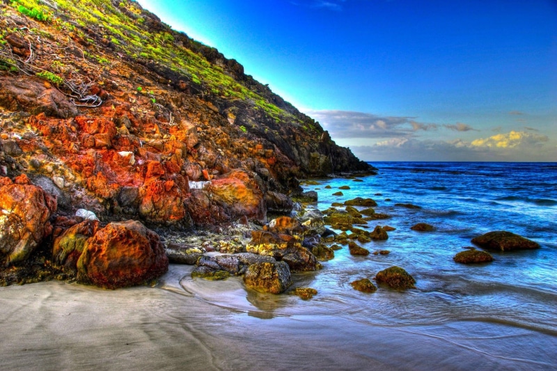 3d and abstract, 1080P, color, sand, blue, beach, ocean, colors, rocks, prism